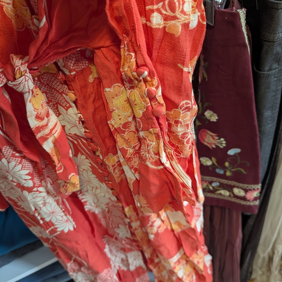 Free People Coral and Cream Floral Wrap Dress - Picture 7 of 9